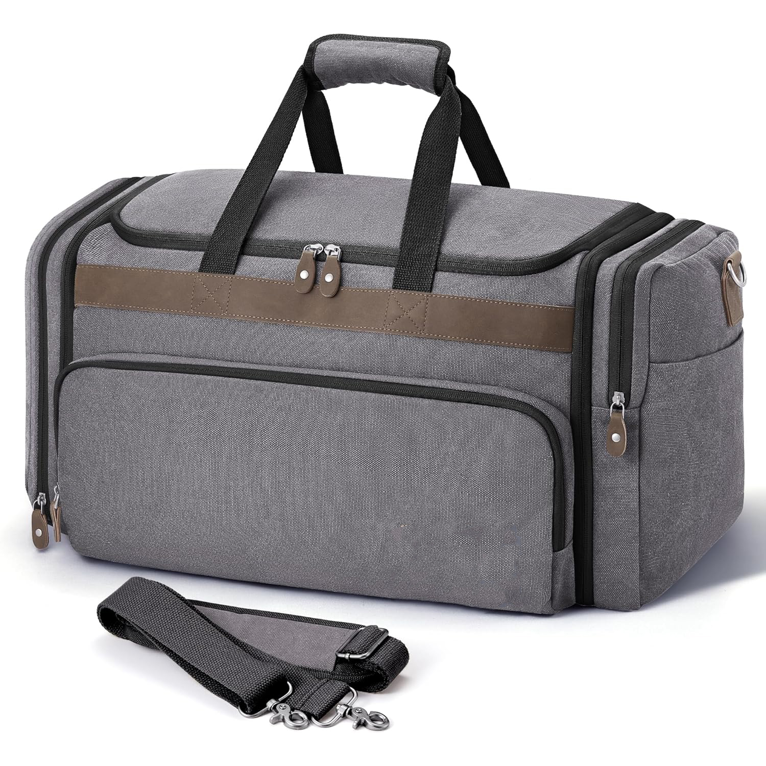 Grey Multi-Pocket Travel Duffel Bag